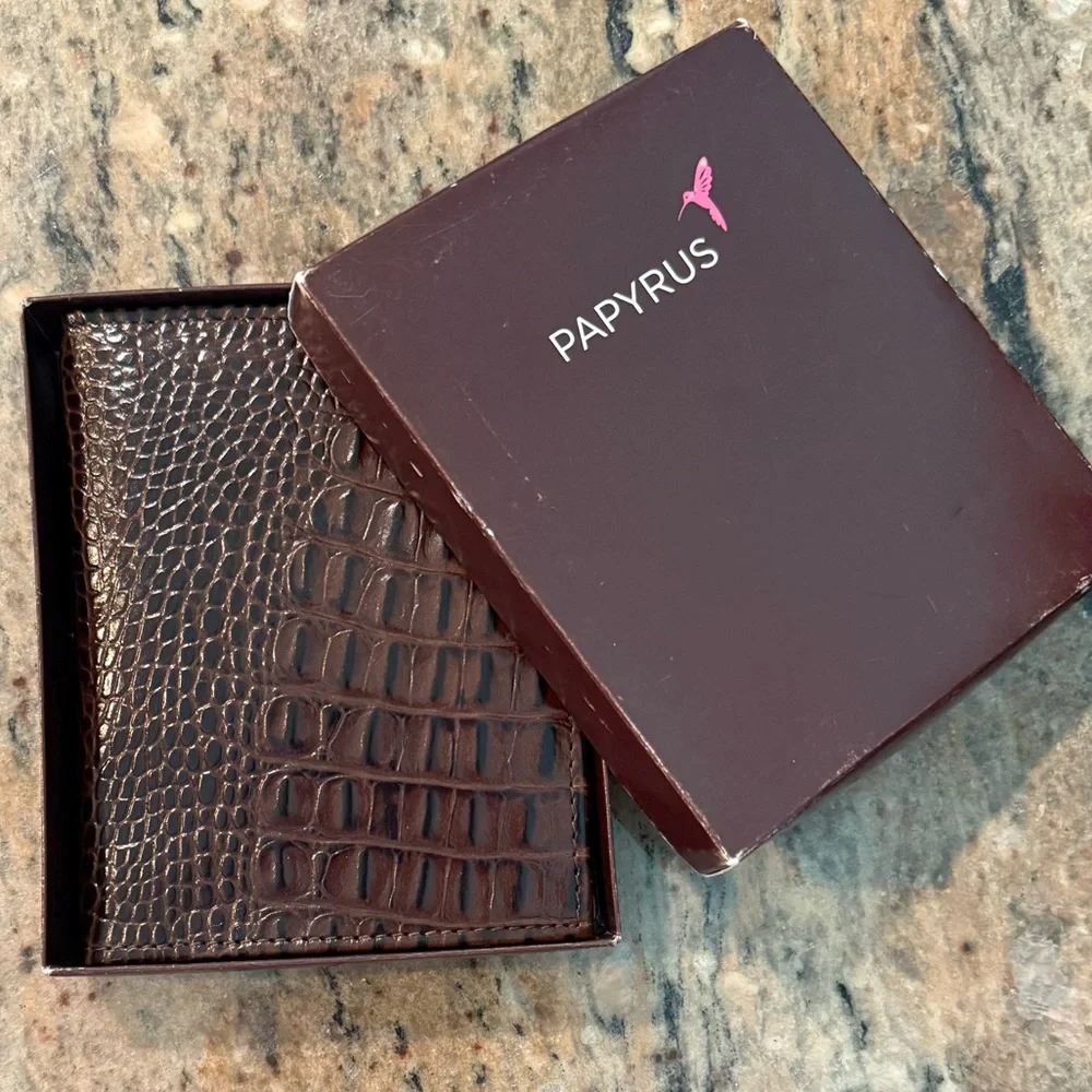 Dark Brown Crocodile-Embossed passport holder - Picture 3 of 4